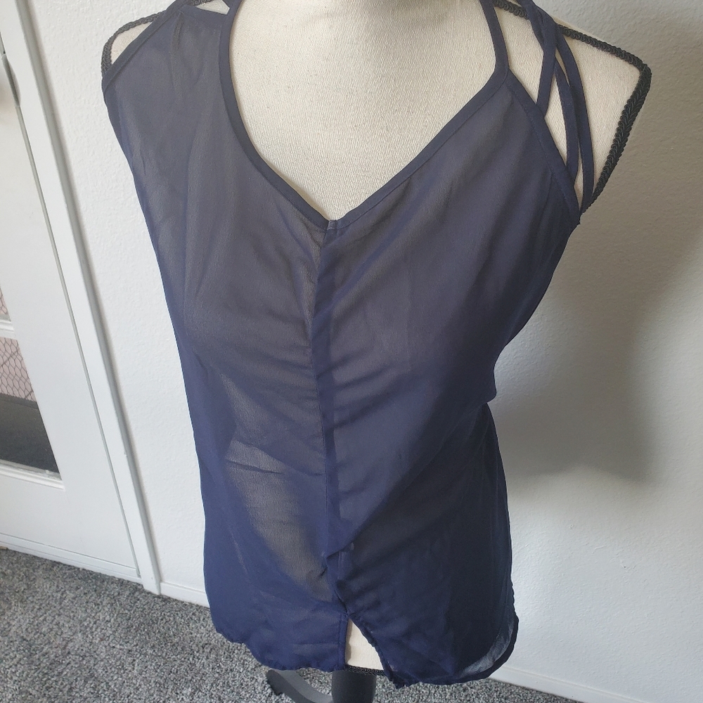 Blue Tank top- Stylishly designed back